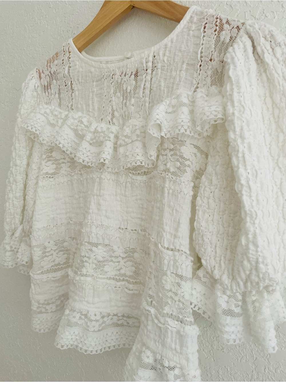 Anthropologie Puff Sleeve Lace Blouse XS Coquette Victorian Career Feminine - Picture 6 of 15